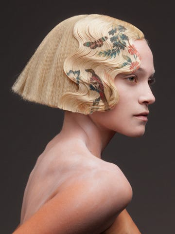 alexis ferrer, rafa andreu, ﻿wella professionals global, ﻿creative artist, ﻿printed hairpiece, 2021, collection la favorite, model, emma furhmann, agence blow models