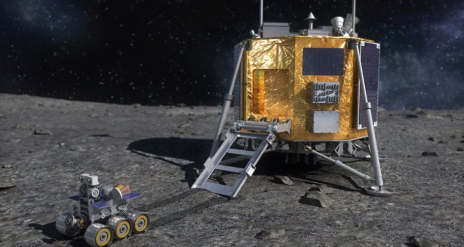 Deze illustratie toont de rover en lander van een door ZuidKorea gepland maanonderzoeksprogramma waarbij ook een orbiter zal worden gebruikt