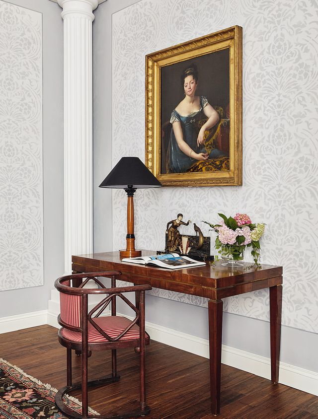 Furniture, Table, Room, Interior design, End table, Wallpaper, Desk, Coffee table, Art, 