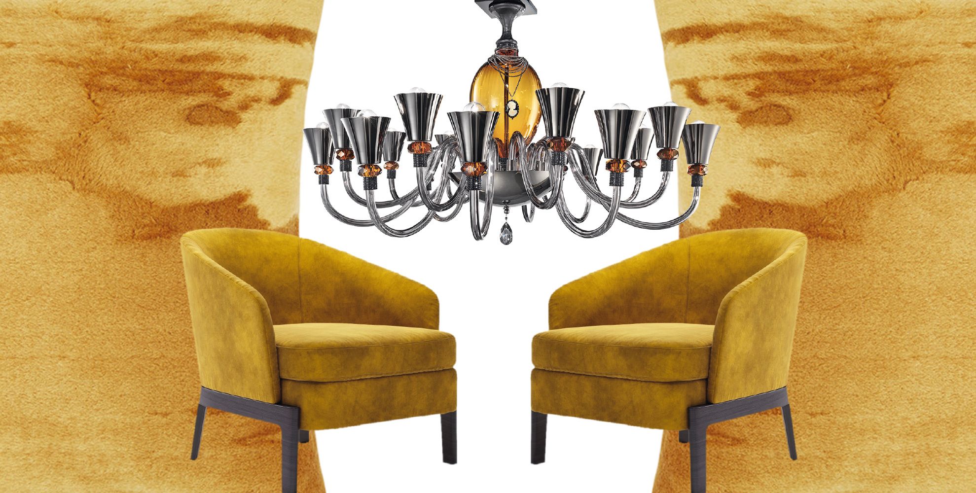 Chandelier, Yellow, Lighting, Light fixture, Room, Table, Wall, Furniture, Ceiling, Interior design, 
