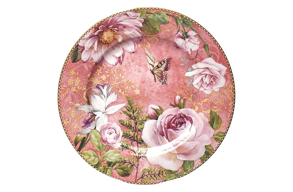 Pink, Flower, Plant, Rose, Floral design, Oval, Plate, Petal, Tableware, Camellia, 