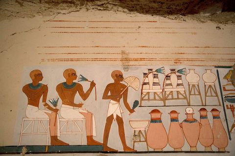 Detail van de 3400 jaar oude muurschildering
