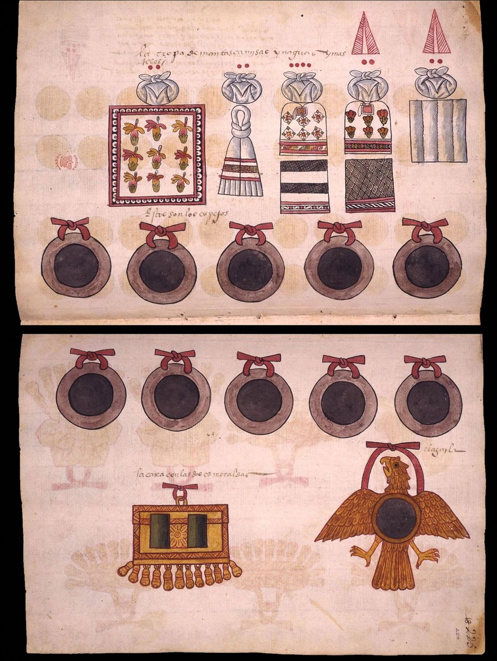 In Azteekse manuscripten zoals deze zestiendeeeuwse Codex Tepetlaoztoc zijn spiegels van obsidiaan afgebeeld Inwoners van het oude MiddenAmerika geloofden dat dergelijke spiegels toegang konden bieden tot de wereld van de geesten