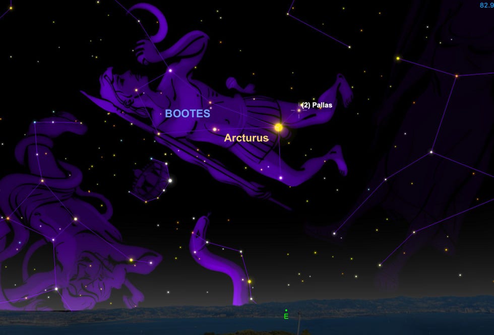 De grote asterode 2 Pallas zal zich op 9 april van zijn helderste kant aan de nachthemel laten zien