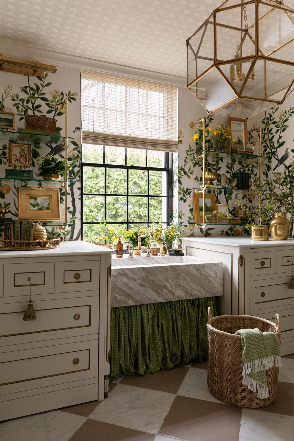 white and green laundry room