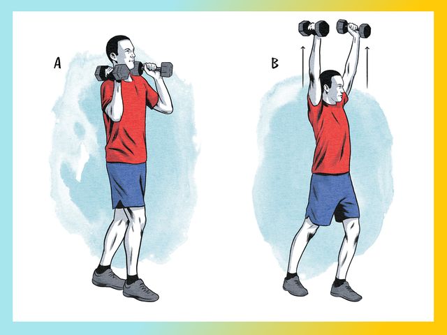 dumbbell push press a and b workout moves