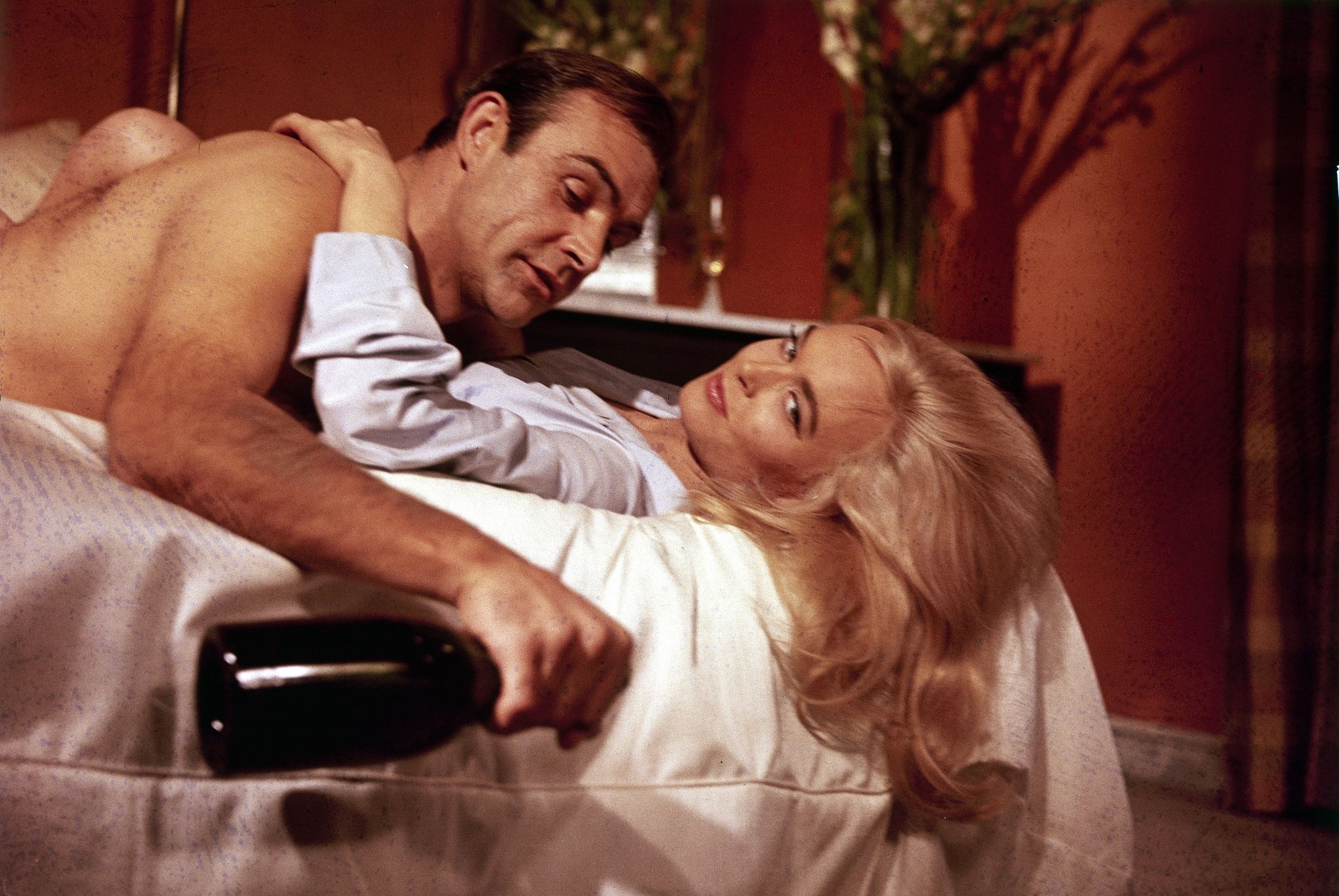sean connery, shirley eaton in "goldfinger" 1964 photo by rdbullstein bild via getty images