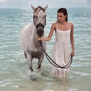 Water, Horse, Summer, Dress, Working animal, Fluid, Interaction, Ocean, Liquid, People in nature, 