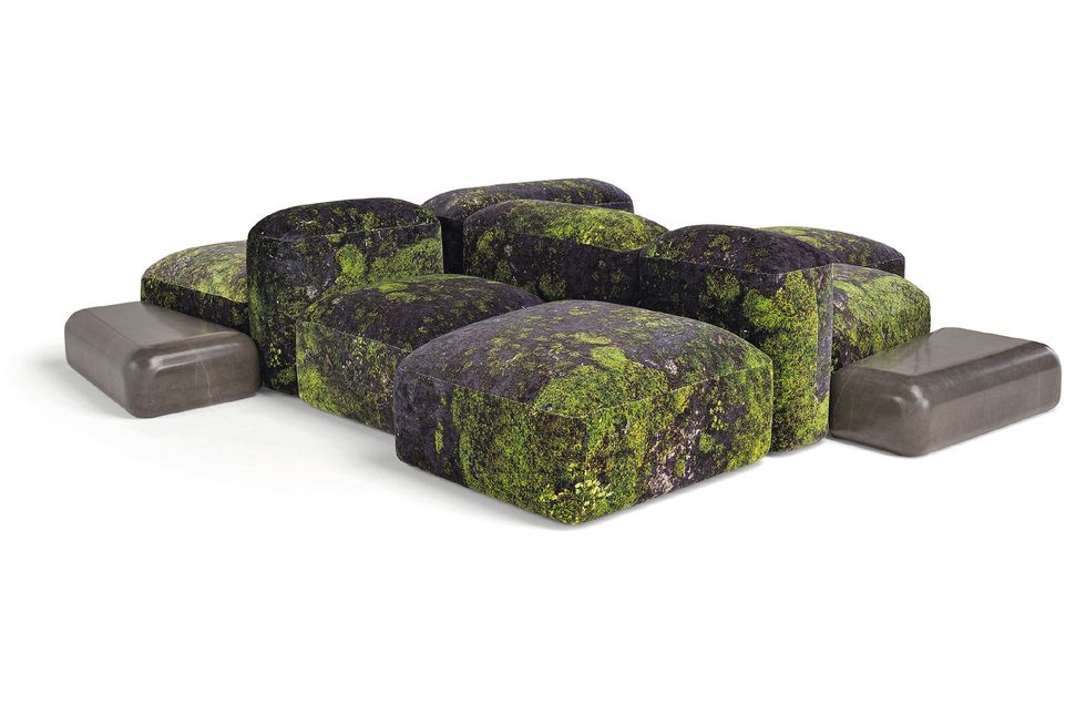 Green, Grass, Rock, Furniture, Plant, Rectangle, Couch, 