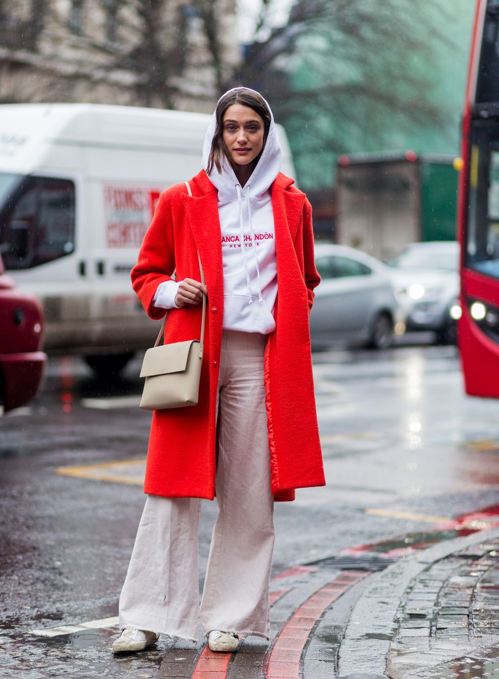 Red, Street fashion, Clothing, Photograph, Fashion, Outerwear, Coat, Snapshot, Pink, Trench coat, 