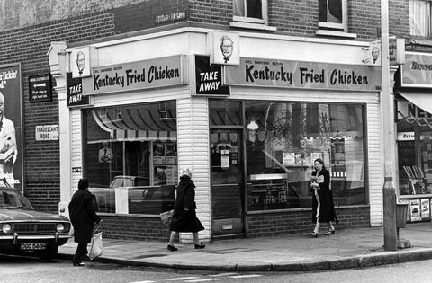 this kentucky fried chicken takeaway restaurant seen in london in 1975 didn’t even have indoor dining yet    or the iconic abbreviated ‘kfc’