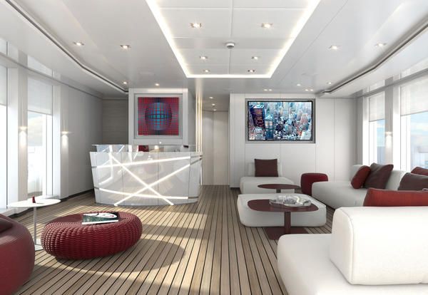 Living room, Room, Interior design, Furniture, Ceiling, Property, Building, Luxury yacht, Architecture, Table, 