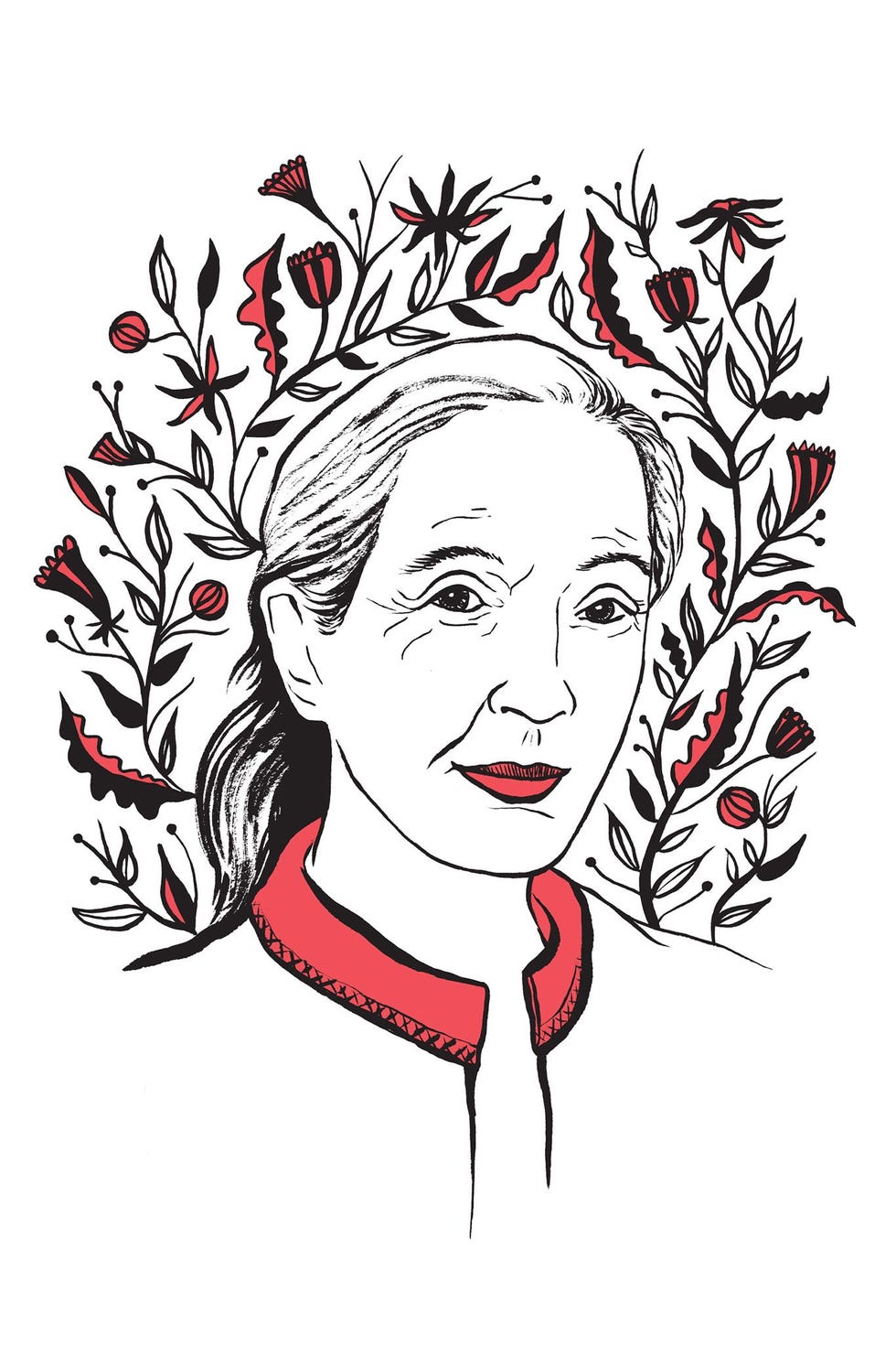 Illustratie van Jane Goodall door Kimberly Glyder voor het boek In Praise of Difficult Women
