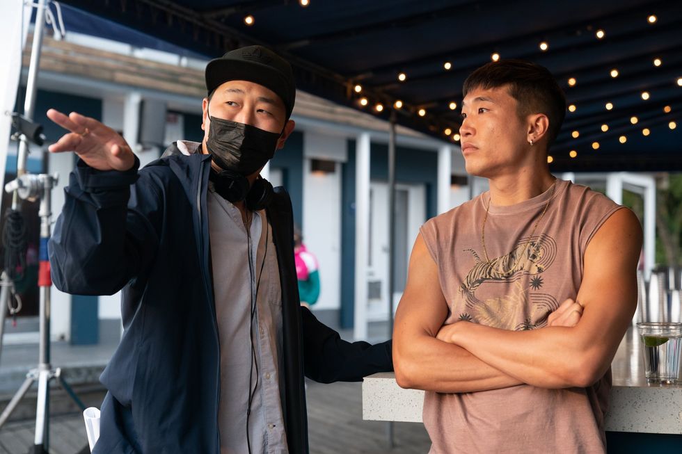 andrew ahn and joel kim booster on the set of ﻿fire island