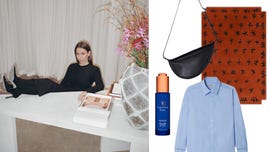 liza berglund laserow seated at desk next to her favorite shopping picks