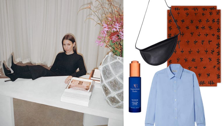 liza berglund laserow seated at desk next to her favorite shopping picks