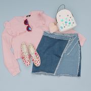 Product, Blue, Pink, T-shirt, Outerwear, Baby & toddler clothing, Textile, Sleeve, Illustration, Top, 