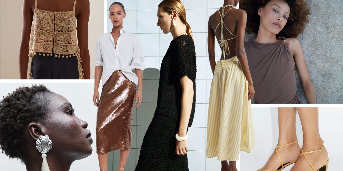 a collection of fashion items including tops skirts and shoes a collection of fashion items including tops skirts and shoes