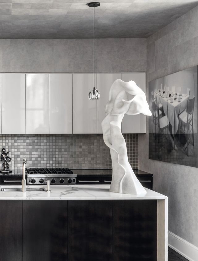 White, Tile, Room, Black-and-white, Interior design, Architecture, Sculpture, Floor, Photography, Ceiling, 