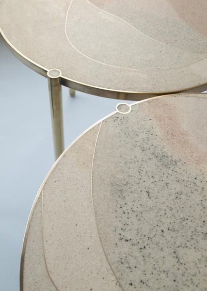 Table, Circle, Furniture, Coffee table, Oval, Beige, Marble, Concrete, Metal, 