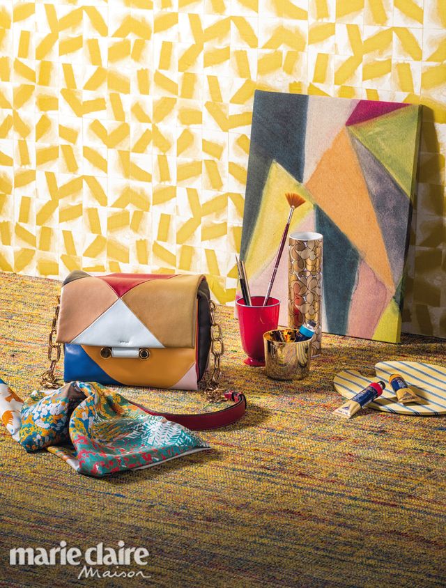 Yellow, Wall, Room, Leg, Summer, Textile, Footwear, Design, Pattern, Tints and shades, 
