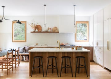 kitchen with mixed wood tones