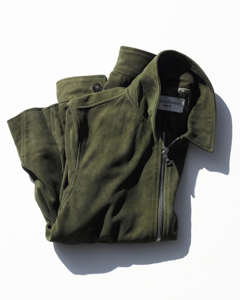 in olive green, the rod bomber stands out from a sea of black and brown leather jackets