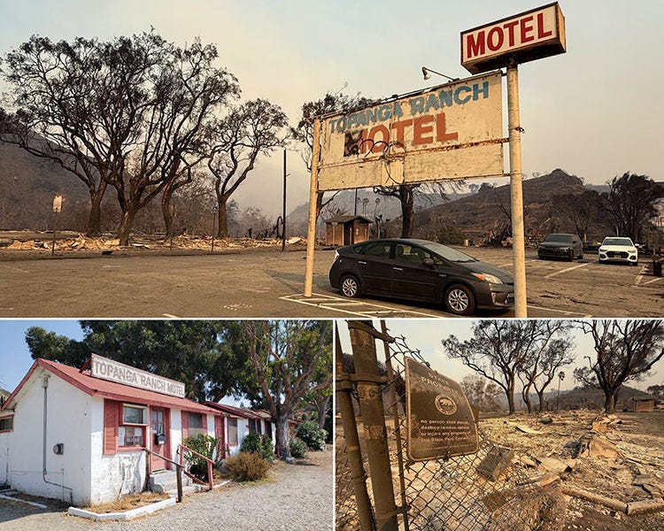 Antes y después del incendio Topanga Ranch Motel 