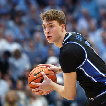 Duke v North Carolina chapel hill, north carolina march 08 cooper flagg 2 of the duke blue devils looks over the court during the first half of the game against the north carolina tar heels at dean e smith center on march 08, 2025 in chapel hill, north carolina photo by jared c tiltongetty images