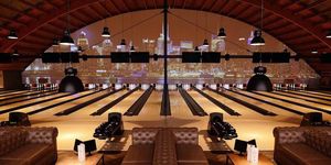 Bowling, Ten-pin bowling, Bowling equipment, Duckpin bowling, Individual sports, Ball, Room, Ball game, Building, Bowling pin, 