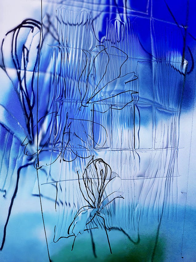 Blue, Water, Electric blue, Branch, Majorelle blue, Sky, Tree, Art, Modern art, Plant, 