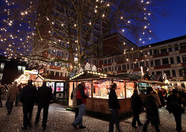 Night, Tree, Sky, Lighting, Light, Public space, Christmas lights, Winter, Town, Urban area, 