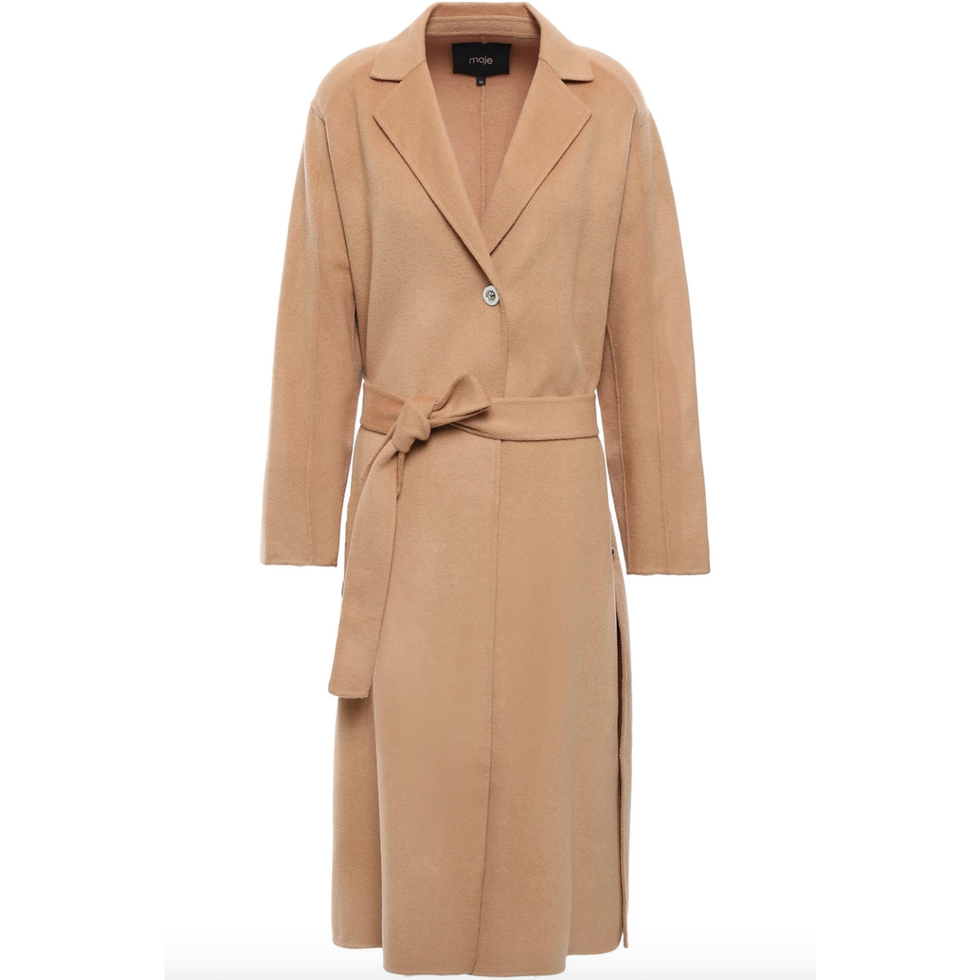 Clothing, Coat, Trench coat, Overcoat, Outerwear, Beige, Collar, Robe, Tan, Sleeve, 