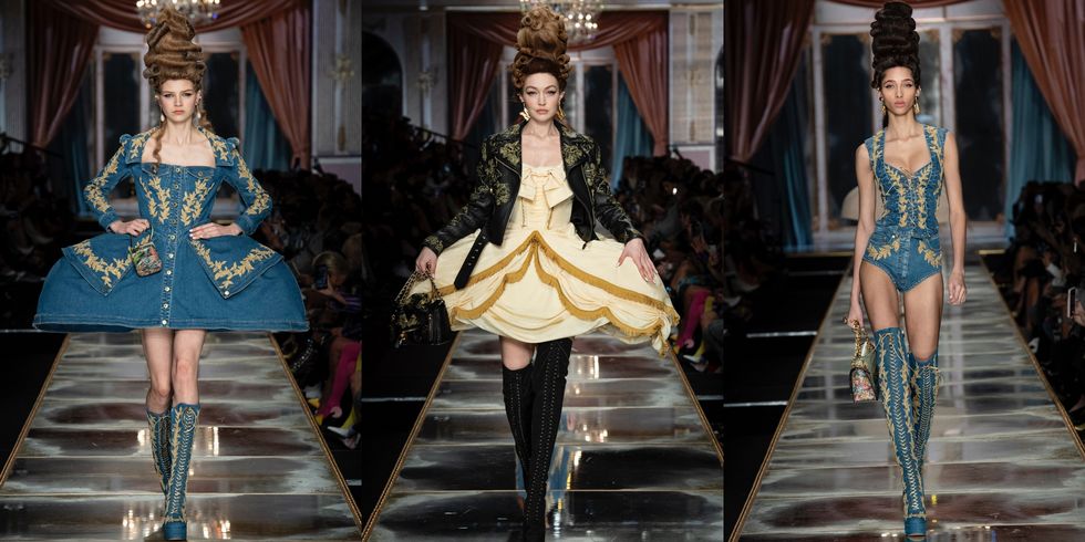 【米蘭時裝週】MOSCHINO 2020 秋冬系列以金線刺繡混搭馬甲以及撐裙，重現凡爾賽宮廷最耀眼輝煌的時光。 