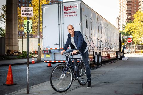Actor Michael Kelly photographed with his Brilliant bike on September 25, 2019 in the Lower East Side in New York City.