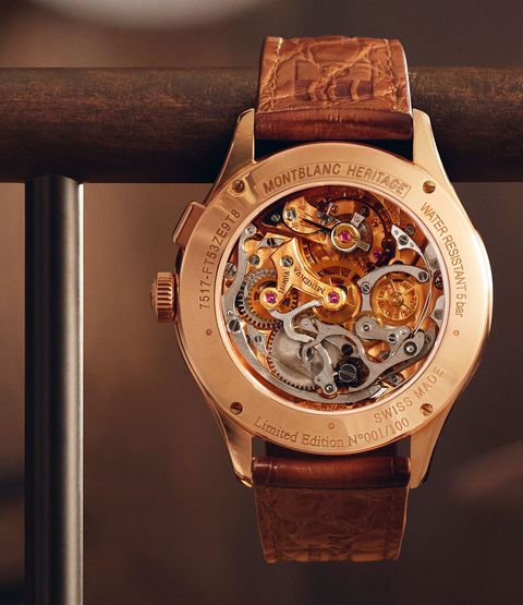 the exhibition caseback of the ﻿montblanc heritage manufacture pulsograph limited edition 100