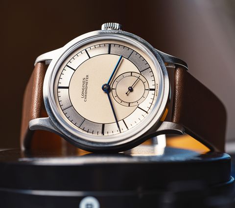 in addition to the beads of rice bracelet, the longines heritage classic limited edition for hodinkee comes with a brown leather strap