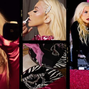 a collage of images of christina aguilera preparing for a performance