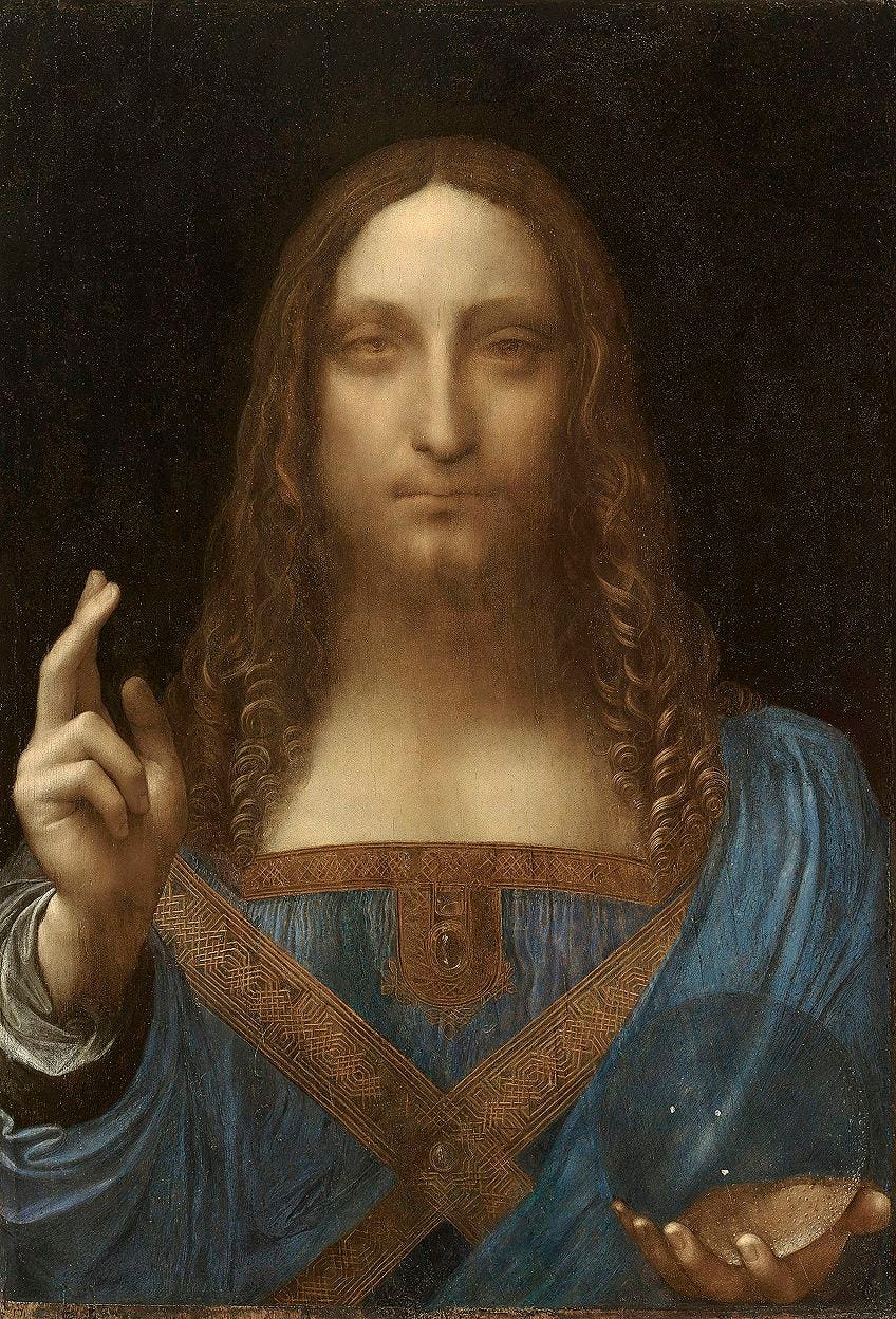 "Salvator Mundi" de Leonardo Da Vinci, valorada en más de 450 millones de dólares y considerada la obra de arte más cara jamá