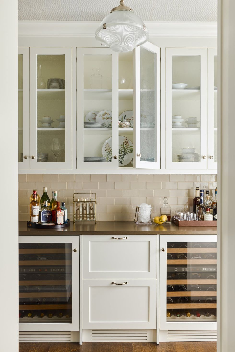 Pantry with Under Counter Glass Front Mini Wine Cooler - Transitional -  Kitchen