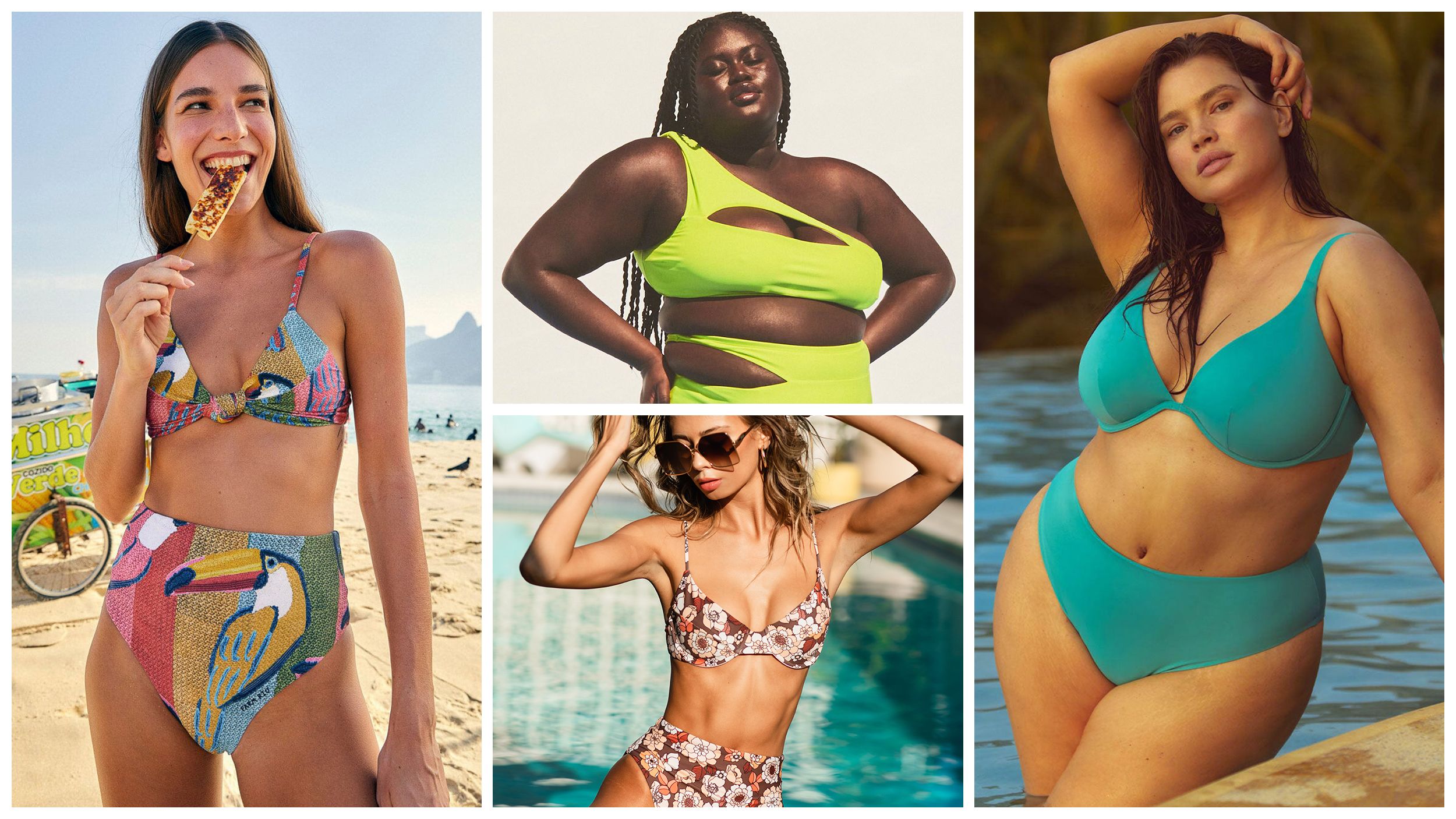 Women Plus Size Bandage Printing Padded Bra Bikini Split Body Swimsuit  Beachwear