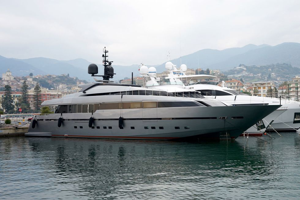 a picture taken on march 5, 2022 shows a view of the yacht "lena", belonging to gennady timchenko, an oligarch close to russian president, in the port of san remo photo by andrea bernardi  afp photo by andrea bernardiafp via getty images