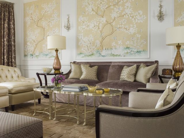 living room with chinoiserie panels