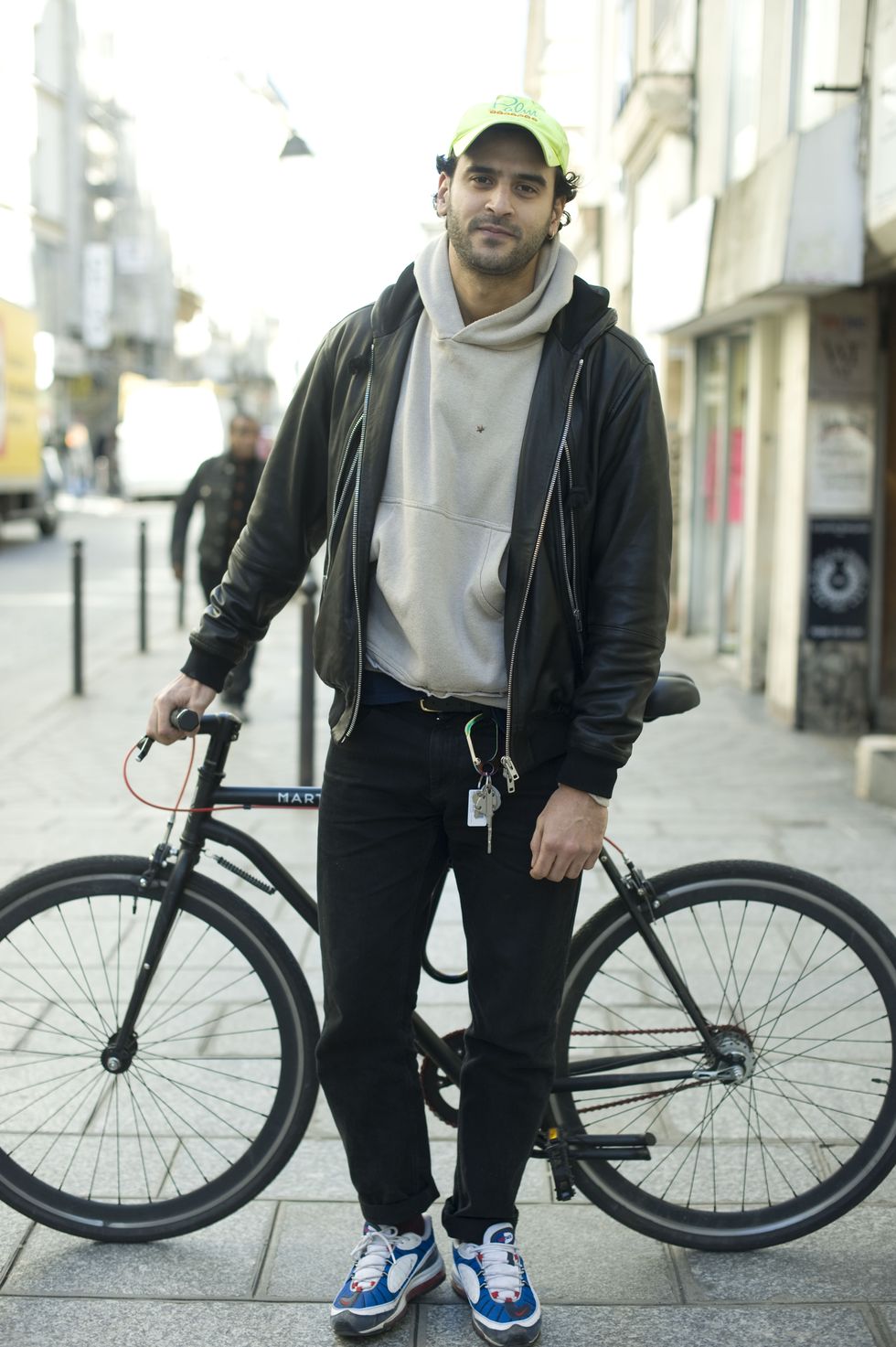 Street fashion, Photograph, Bicycle, Bicycle wheel, Fashion, Snapshot, Bicycle part, Jacket, Jeans, Vehicle, 