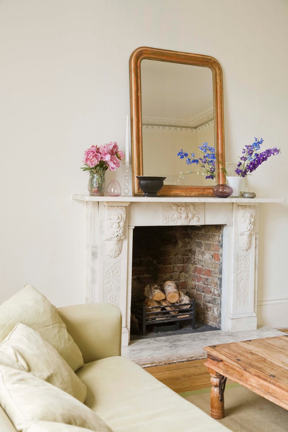 a fireplace in a room