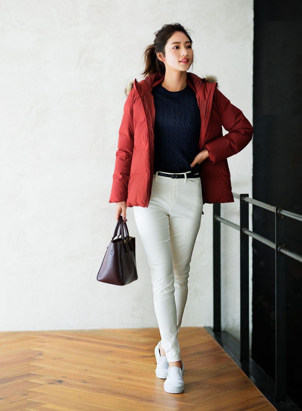 Clothing, White, Red, Jeans, Fashion, Jacket, Outerwear, Footwear, Leather, Shoulder, 
