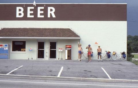 The bike group in front of a liquor store, 1977