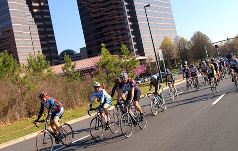 A group of cyclists enjoying a ride in downtown Atlanta.