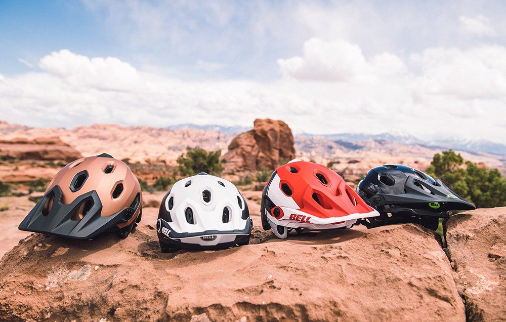 Bell Mountain Bike Helmets on Rocks