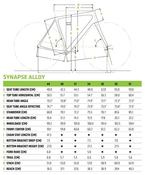 cannondale synapse geometry chart